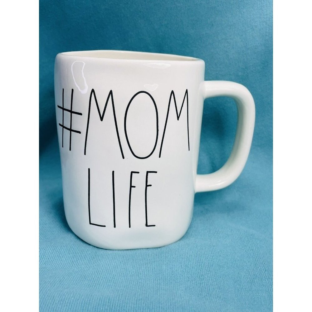 RAE DUNN Magenta Artisan Collection #Mom Life Cup Mug Coffee White Large 16 Oz